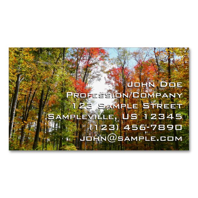 Fall Trees and Blue Sky Autumn Nature Photography Magnetic Business Card (Front)