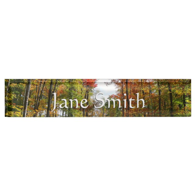 Fall Trees and Blue Sky Autumn Nature Photography Nameplate (Front)