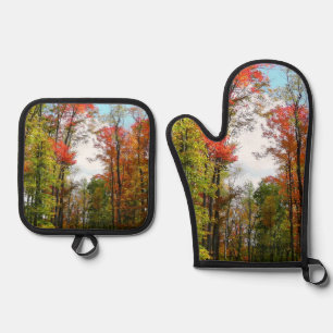 Fall Trees and Blue Sky Autumn Nature Photography Oven Mitt & Pot Holder Set