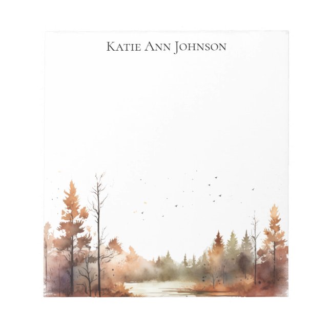 Fall Trees and Leaves Landscape Notepad Stationery (Front)