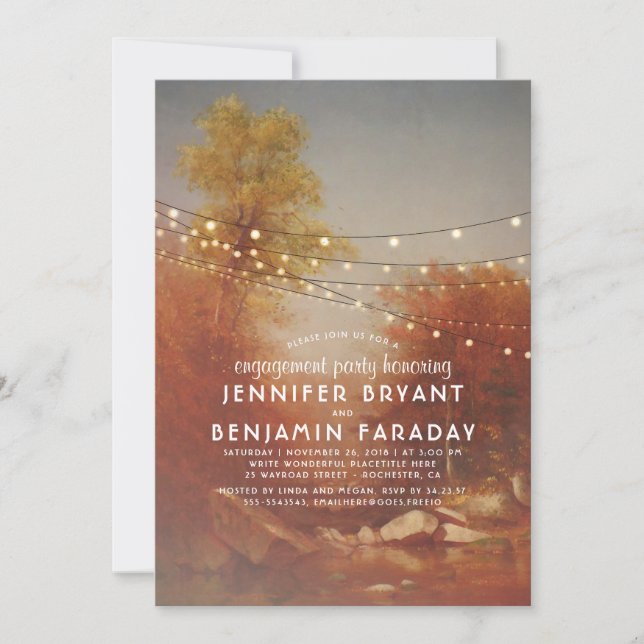 Fall Trees and String Lights Engagement Party Invitation (Front)