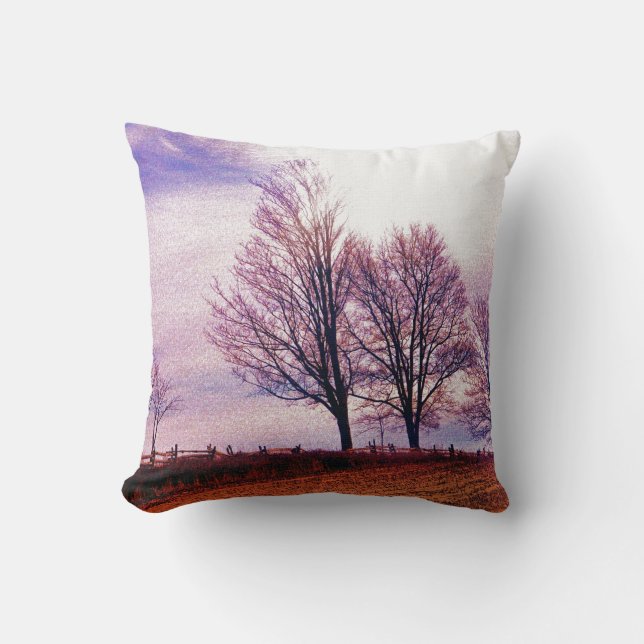 Fall Trees & Farm Fences Pasture Art Cushion (Front)