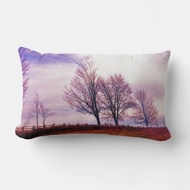 Fall Trees & Farm Fences Pasture Art Lumbar Cushion (Front)