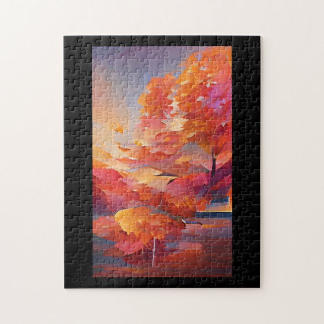 Fall trees golden rose orange jigsaw puzzle (Vertical)