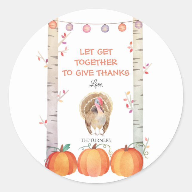 Fall Trees Pumpkins Turkey Thanksgiving Party Classic Round Sticker (Front)