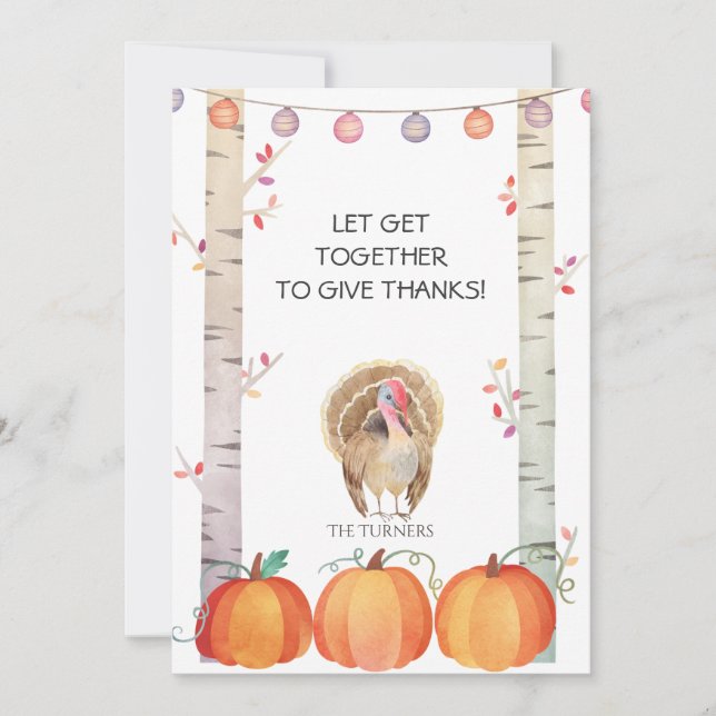 Fall Trees Pumpkins Turkey Thanksgiving Party Invitation (Front)