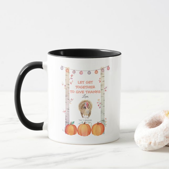 Fall Trees Pumpkins Turkey Thanksgiving Party Mug (With Donut)