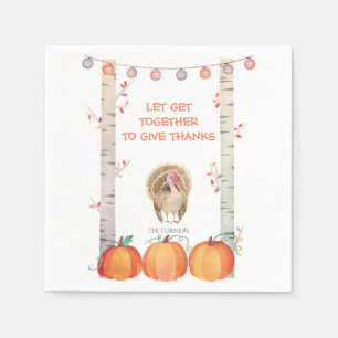 Fall Trees Pumpkins Turkey Thanksgiving Party Napkin