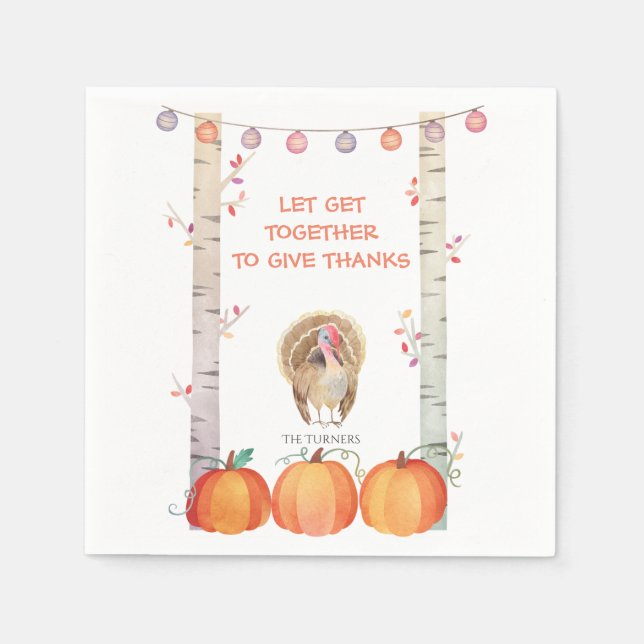Fall Trees Pumpkins Turkey Thanksgiving Party Napkin (Front)