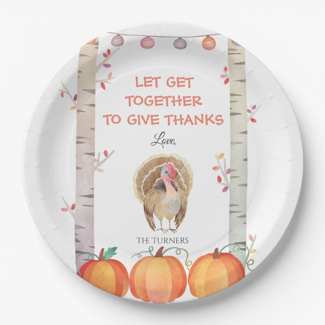 Fall Trees Pumpkins Turkey Thanksgiving Party Paper Plate (Front)