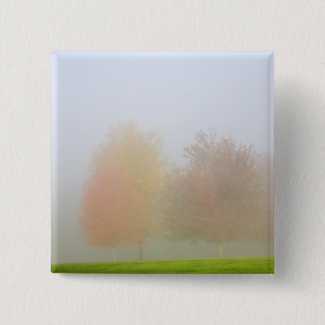 Fall trees shrouded in mist 15 cm square badge (Front)