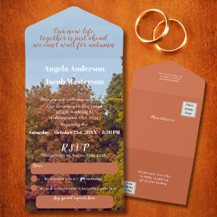 Fall Trees Terrecotta Autumn Wedding All In One Invitation