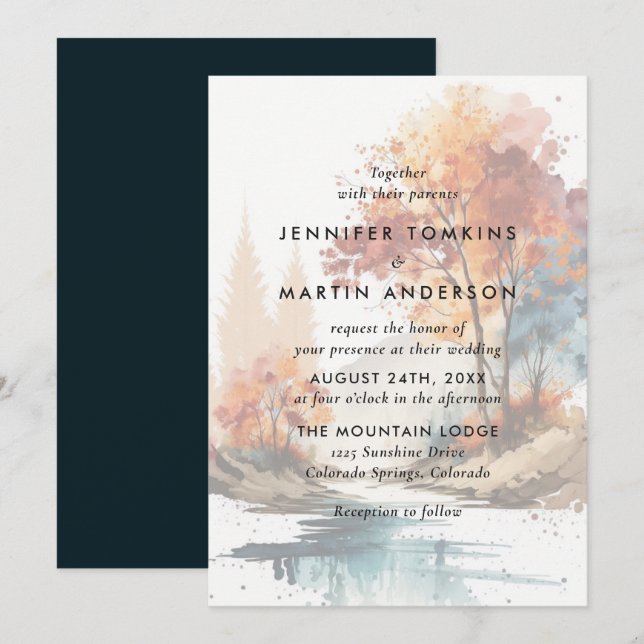 Fall Trees Watercolor Wedding Invitation (Front/Back)