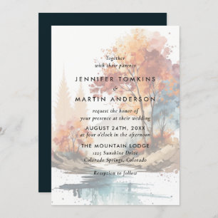 Fall Trees Watercolor Wedding Invitation