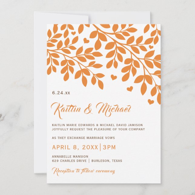 Fall Trees Wedding Invitations | Orange & Brown (Front)