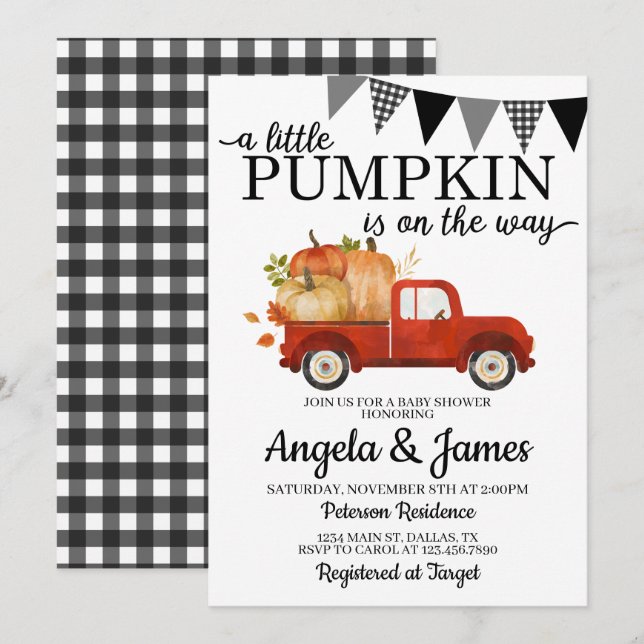 Fall Truck Baby Shower Invitation Pumpkin Patch (Front/Back)