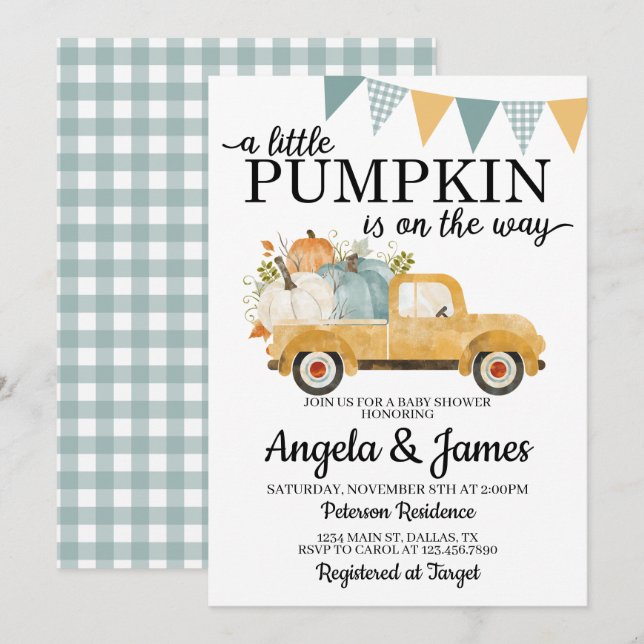 Fall Truck Baby Shower Invitation Pumpkin Patch (Front/Back)