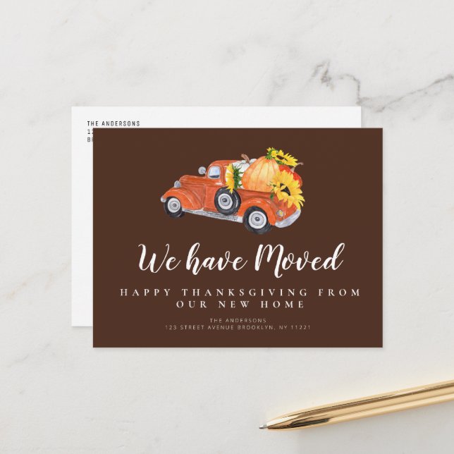 fall truck thanksgiving moving announcement postcard (Front/Back In Situ)
