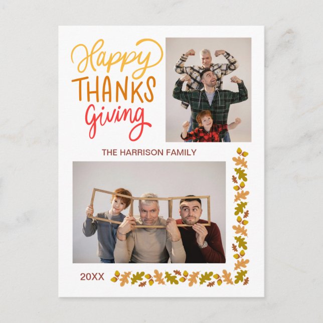 Fall Turkey Happy Thanksgiving 2 Photos Postcard (Front)