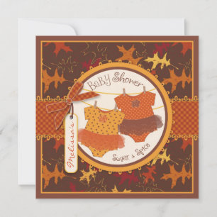 Fall Tutus & Autumn Leaves Twin Girls Baby Shower Invitation
