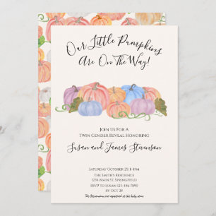 Fall Twin Gender Reveal Little Pumpkin Theme Invitation