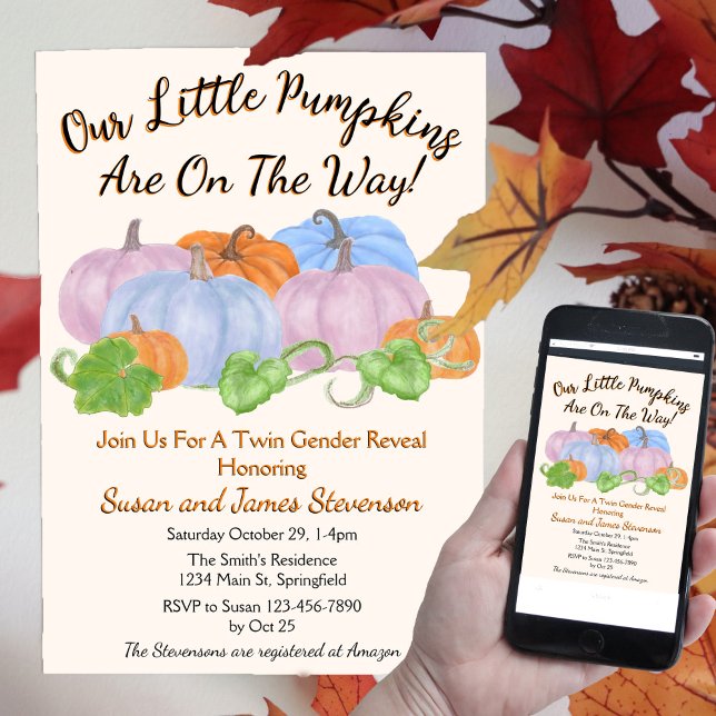 Fall Twin Gender Reveal Little Pumpkin Theme  Invitation (Creator Uploaded)