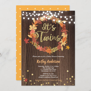 Fall twins baby shower rustic wood wreath invitation