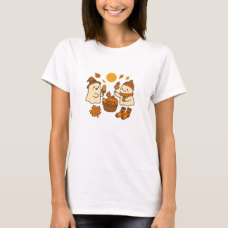 Fall Two Cute Ghosts – Autumn Vibes Design T-Shirt