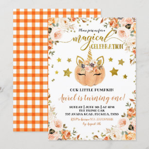 Fall Unicorn Pumpkin Girl Birthday Invitation