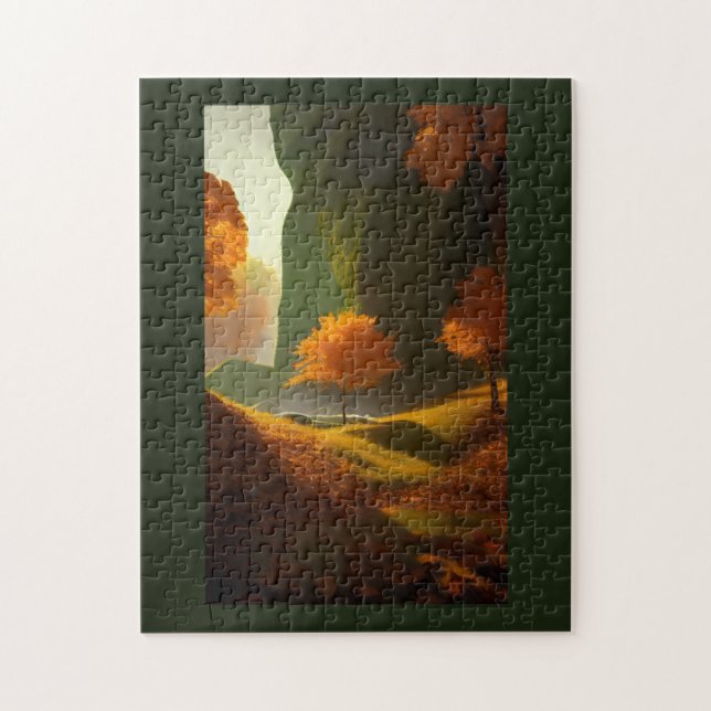 Fall upon the valley and green mountains jigsaw puzzle (Vertical)
