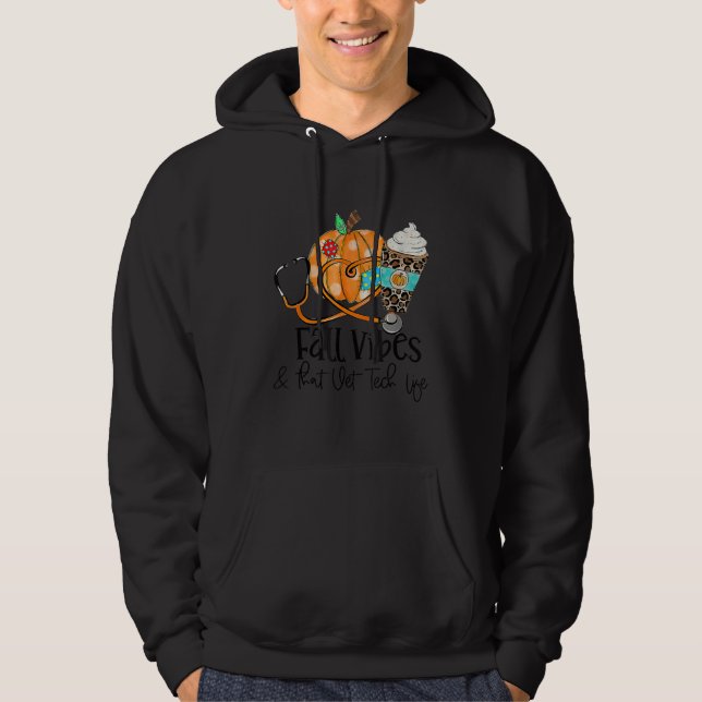 Fall Vibes And Vet Tech Life Pumpkin Leopard Thank Hoodie (Front)
