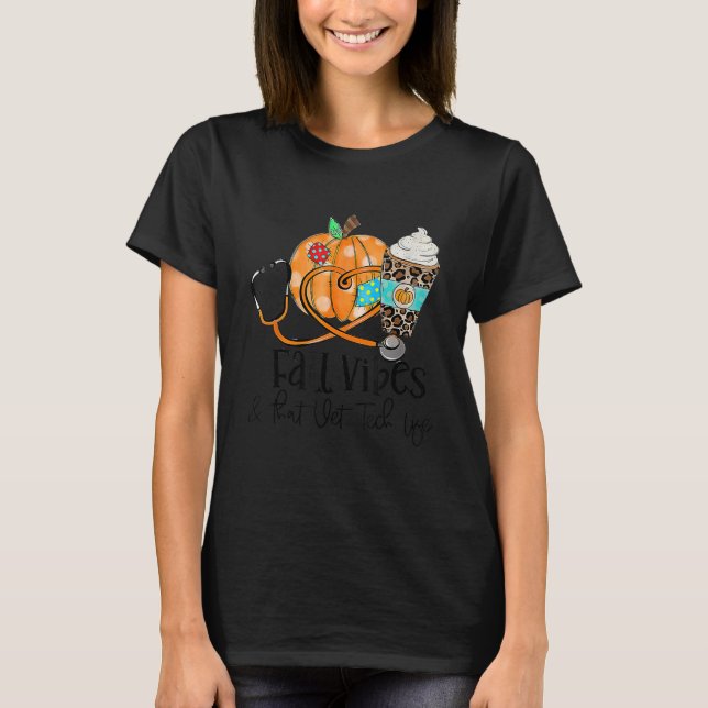 Fall Vibes And Vet Tech Life Pumpkin Leopard Thank T-Shirt (Front)