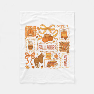 Fall Vibes Autumn Coquette Pumpkin Thanksgiving Co Fleece Blanket