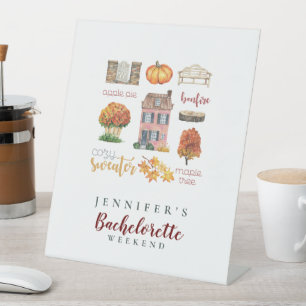 Fall Vibes Autumn Rustic Bachelorette Party  Pedestal Sign