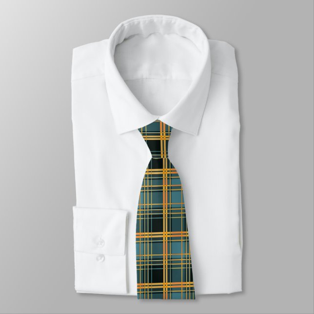 Fall Vibes Autumn Season Plaid Chequered Neck Tie (Tied)