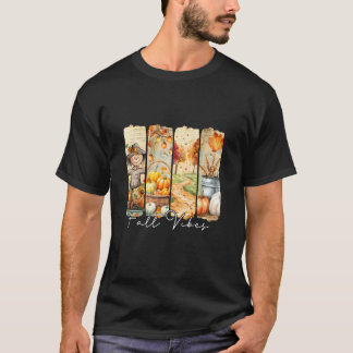 Fall Vibes Brushstroke Autumn Harvest Scarecrow Th T-Shirt