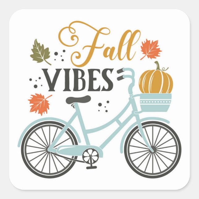 Fall Vibes By Bicycle Square Sticker (Front)