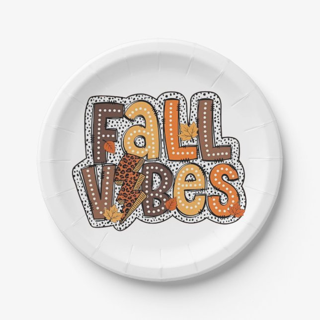 Fall Vibes Fall Leaves Pumpkin Spice Thanksgiving  Paper Plate (Front)