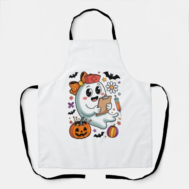 Fall Vibes Ghost Nurse Autumn Apron (Front)