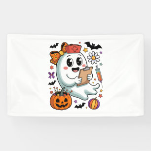 Fall Vibes Ghost Nurse Autumn Banner