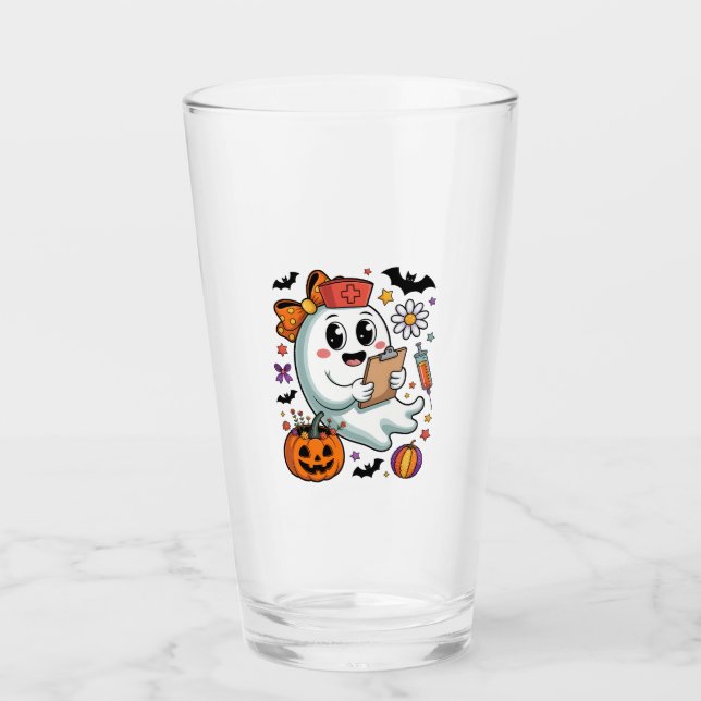 Fall Vibes Ghost Nurse Autumn Glass (Front)