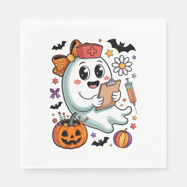 Fall Vibes Ghost Nurse Autumn Napkin (Front)