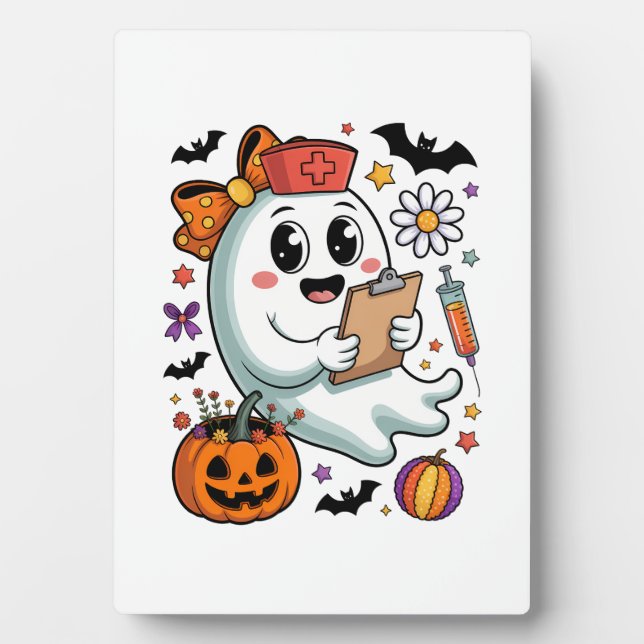 Fall Vibes Ghost Nurse Autumn Plaque (Front)
