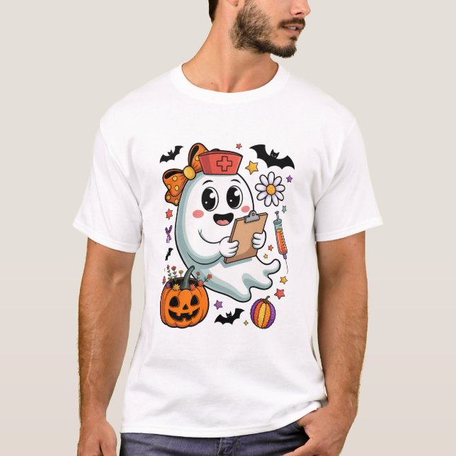 Fall Vibes Ghost Nurse Autumn T-Shirt (Front)