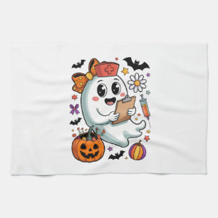 Fall Vibes Ghost Nurse Autumn Tea Towel