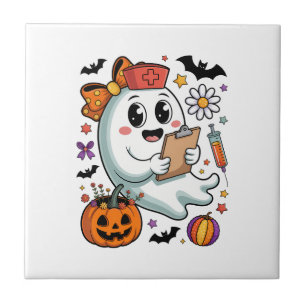 Fall Vibes Ghost Nurse Autumn Tile