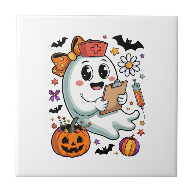 Fall Vibes Ghost Nurse Autumn Tile (Front)