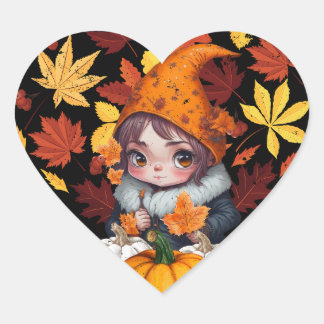 Fall Vibes Gnome Pumpkin Heart Hello Autumn Vibes  Heart Sticker
