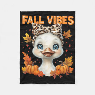 Fall Vibes Goose Leopard Bow Coquette Autumn Pumpk Fleece Blanket