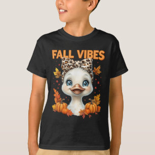 Fall Vibes Goose Leopard Bow Coquette Autumn Pumpk T-Shirt